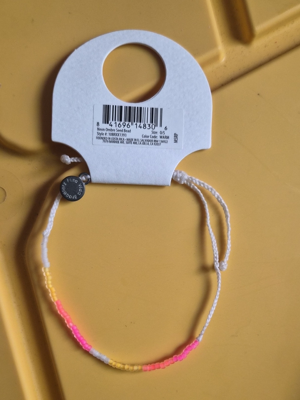 Pura Vida neon ombre White Bracelet with Neon Pink & Yellow Beads - Picture 2 of 2